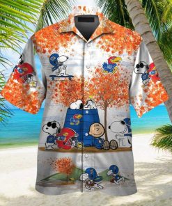 Kansas Jayhawks Snoopy Autumn Short Sleeve Button Up Tropical Hawaiian Shirt