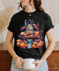 Kawaii Halloween Haunted House With Pumpkin And Flowers T Shirt