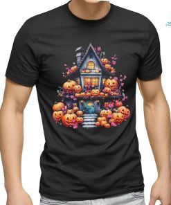 Kawaii Halloween Haunted House With Pumpkin And Flowers T Shirt