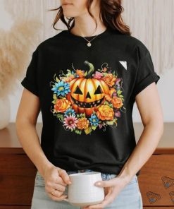 Kawaii Halloween Jack O Lantern With Pumpkin And Flowers T Shirt