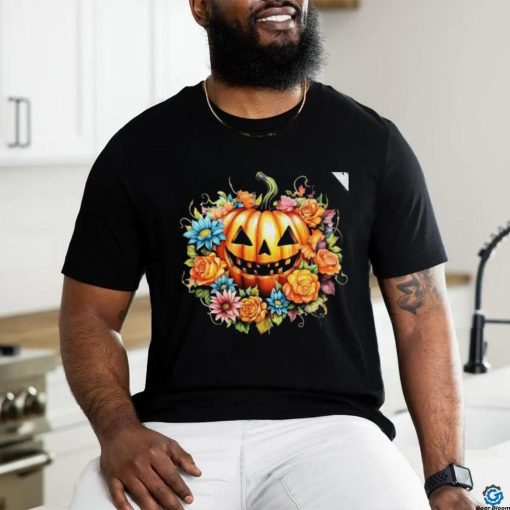 Kawaii Halloween Jack O Lantern With Pumpkin And Flowers T Shirt