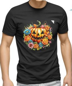 Kawaii Halloween Jack O Lantern With Pumpkin And Flowers T Shirt