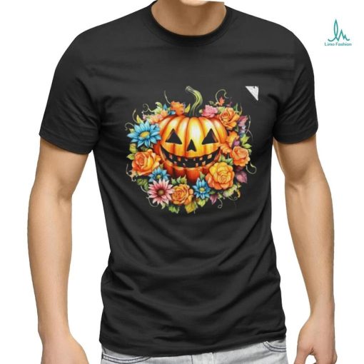 Kawaii Halloween Jack O Lantern With Pumpkin And Flowers T Shirt