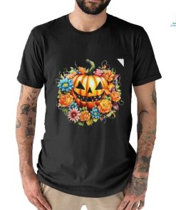 Kawaii Halloween Jack O Lantern With Pumpkin And Flowers T Shirt