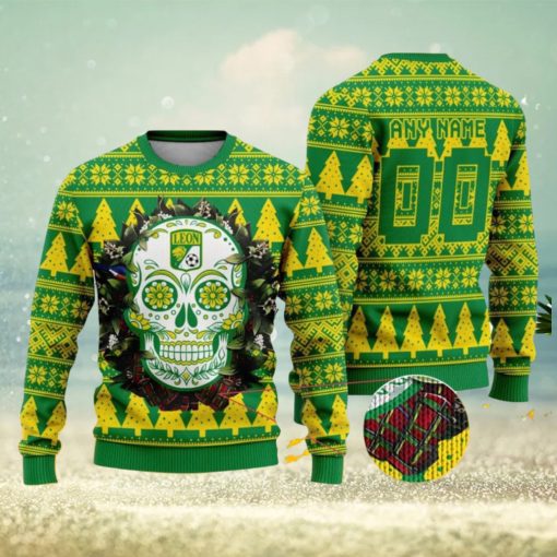 LIGA MX Club Leon Special Sugar Skull Christmas Ugly Sweater Custom Number & Name