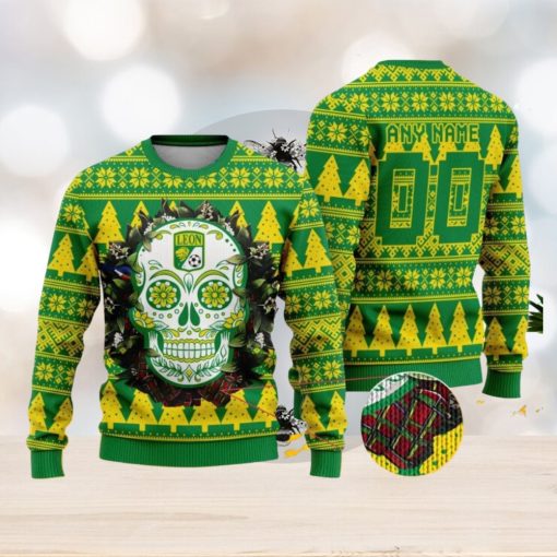 LIGA MX Club Leon Special Sugar Skull Christmas Ugly Sweater Custom Number & Name