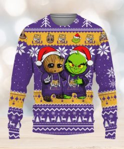 LSU Tigers Baby Groot And Grinch Best Friends Football American Knitted Xmas Sweater