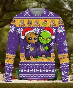 LSU Tigers Baby Groot And Grinch Best Friends Football American Knitted Xmas Sweater