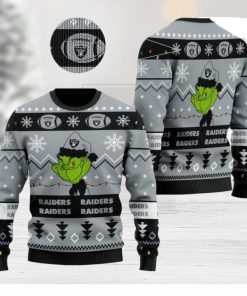 Las Vegas Raiders American NFL Football Team Logo Cute Grinch Ugly Christmas Sweater