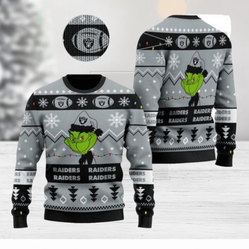 Las Vegas Raiders American NFL Football Team Logo Cute Grinch Ugly Christmas Sweater