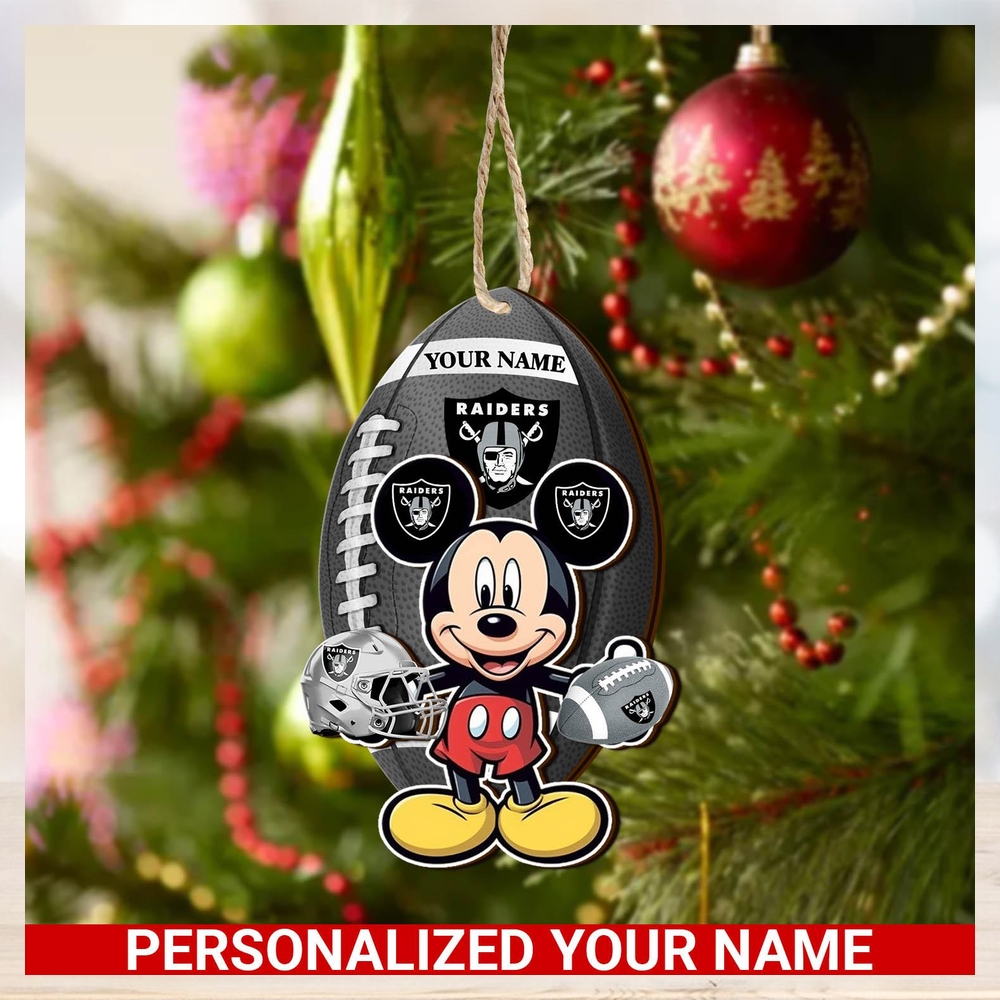 NFL Las Vegas Raiders Xmas Mickey Mouse Custom Name Christmas Tree