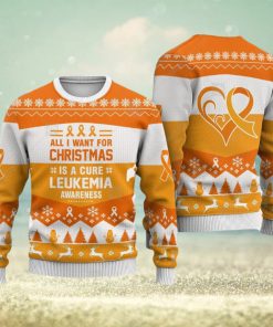 Leukemia Awareness All I Want For Is A Cure Animals Ugly Christmas Sweater AOP Gift For Men And Women