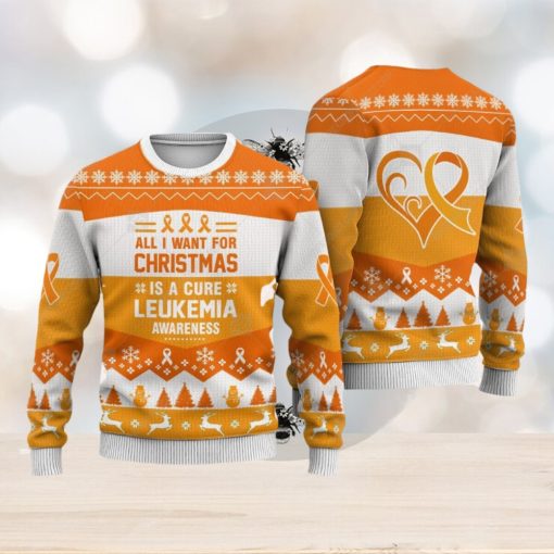 Leukemia Awareness All I Want For Is A Cure Animals Ugly Christmas Sweater AOP Gift For Men And Women