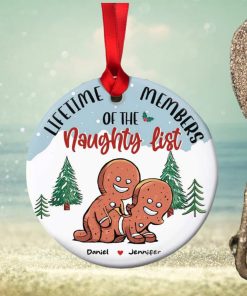 Lifetime Members Of The Naughty List, Couple Gift, Personalized Ceramic Ornament, Funny Couple Cookie Ornament, Christmas Gift