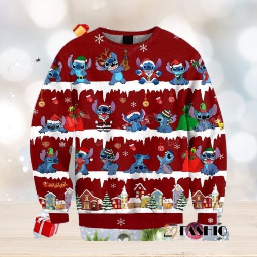 Light Lilo and Stitch Christmas Cabin Ugly 3D Sweater For Thanksgiving