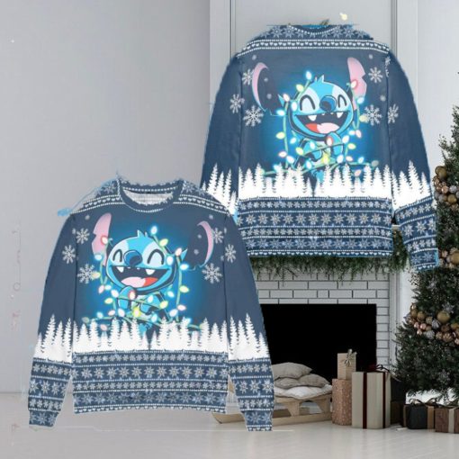 Light Lilo and Stitch Christmas Frostbite Knitted AOP Sweater For Thanksgiving