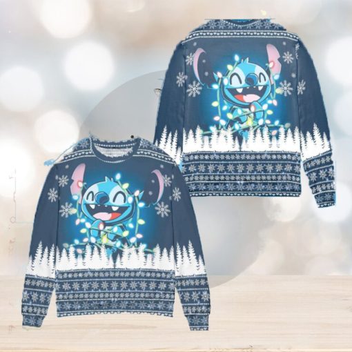 Light Lilo and Stitch Christmas Frostbite Knitted AOP Sweater For Thanksgiving