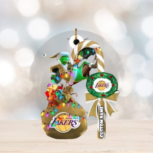 Los Angeles Lakers NBA Custom Name Grinch Candy Cane Tree Decorations Christmas 2023 Ornament