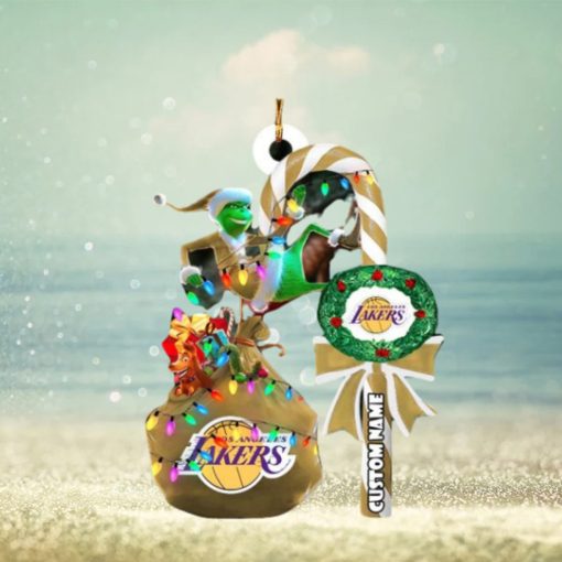Los Angeles Lakers NBA Custom Name Grinch Candy Cane Tree Decorations Christmas 2023 Ornament