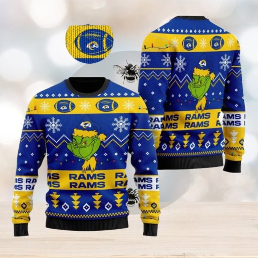 Los Angeles Rams American NFL Football Team Logo Cute Grinch Ugly Christmas Sweater