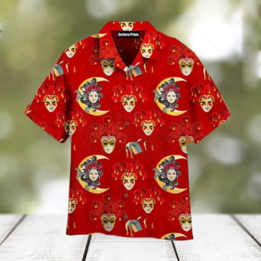 Mardi Gras Venetian Masks Pattern Red Aloha Hawaiian Shirt
