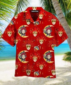 Mardi Gras Venetian Masks Pattern Red Aloha Hawaiian Shirt