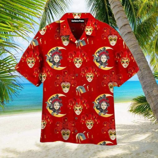 Mardi Gras Venetian Masks Pattern Red Aloha Hawaiian Shirt