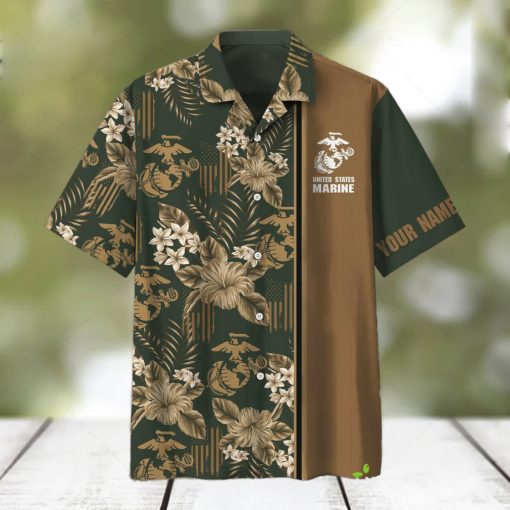 Marine Veteran Hawaiian Shirt Flowers Camo Green Contemporary Personalized Gift For Men And Women