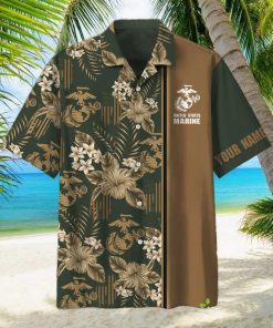 Marine Veteran Hawaiian Shirt Flowers Camo Green Contemporary Personalized Gift For Men And Women