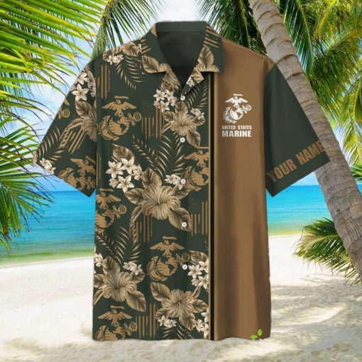 Marine Veteran Hawaiian Shirt Flowers Camo Green Contemporary Personalized Gift For Men And Women