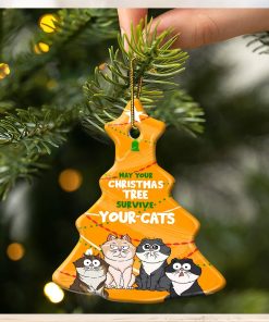 May Your Christmas Tree Survive Gift For Cat Lovers Personalized Tree Ceramic Ornament