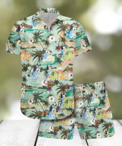 Men’s Bluey Hawaiian Shirt Shorts Set Lush Green Island Design