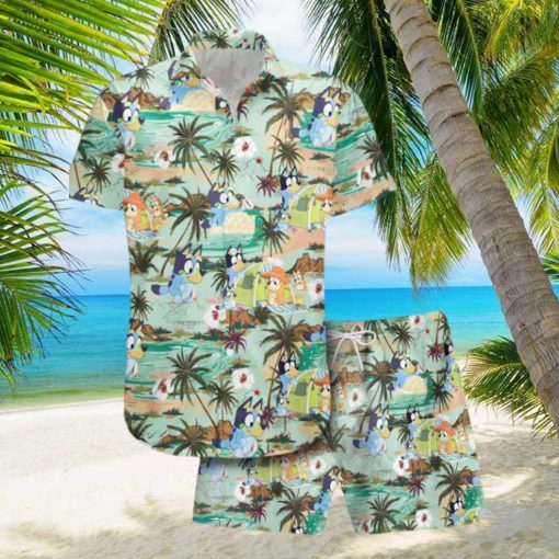 Men’s Bluey Hawaiian Shirt Shorts Set Lush Green Island Design