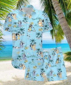 Men’s Bluey Print Hawaiian Shirt Shorts Combo Beach Ready Set