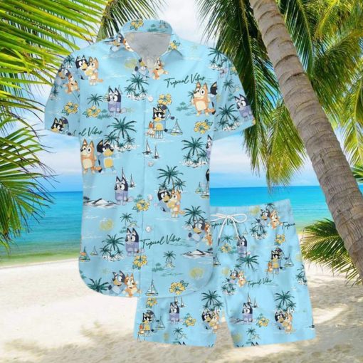 Men’s Bluey Print Hawaiian Shirt Shorts Combo Beach Ready Set