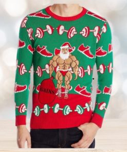 Men’s Ugly Christmas Sweater Santa Gains Fitness