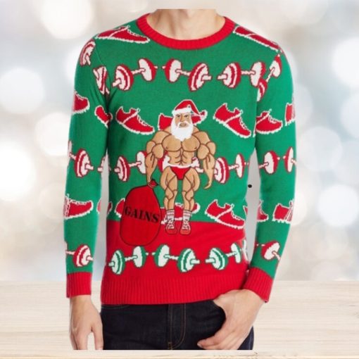 Men’s Ugly Christmas Sweater Santa Gains Fitness