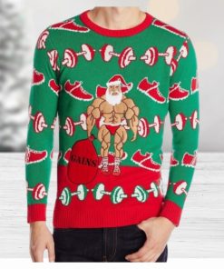 Men's Ugly Christmas Sweater Santa Gains Fitness