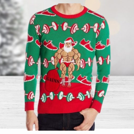 Men’s Ugly Christmas Sweater Santa Gains Fitness