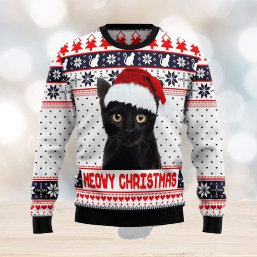 Meowy Black Cat Christmas Snowboard Ugly 3D Sweater For Thanksgiving