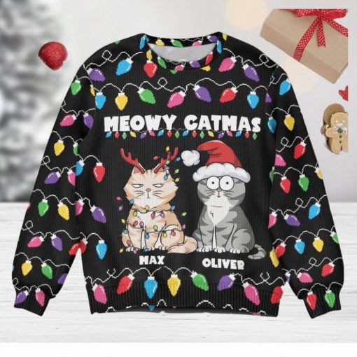 Meowy Catmas Christmas Funny Cats   Personalized Ugly Sweater