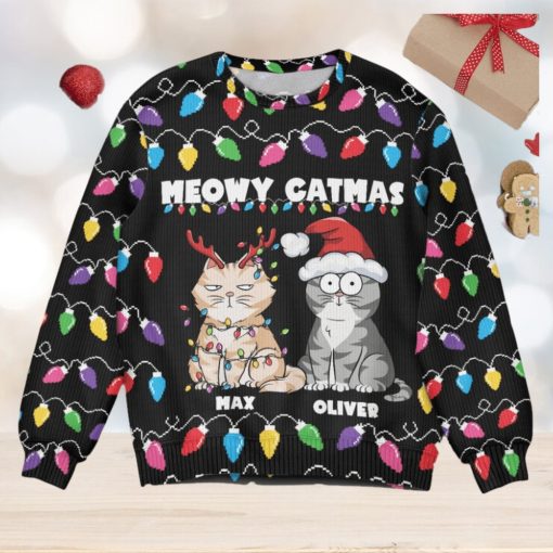 Meowy Catmas Christmas Funny Cats   Personalized Ugly Sweater