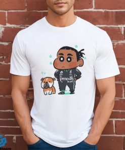 Mercedes AMG F1 Driver Lewis Hamilton And His Dog Roscoe In The Style Of Crayon Shin Chan Unisex T shirt