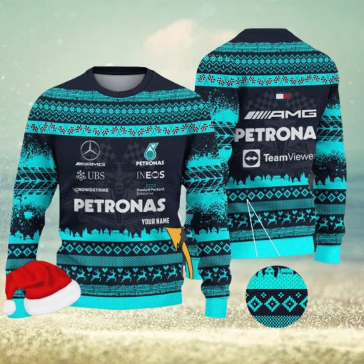 Mercedes AMG PETRONAS F1 Team Custom Name Ugly Sweater Gift For Christmas