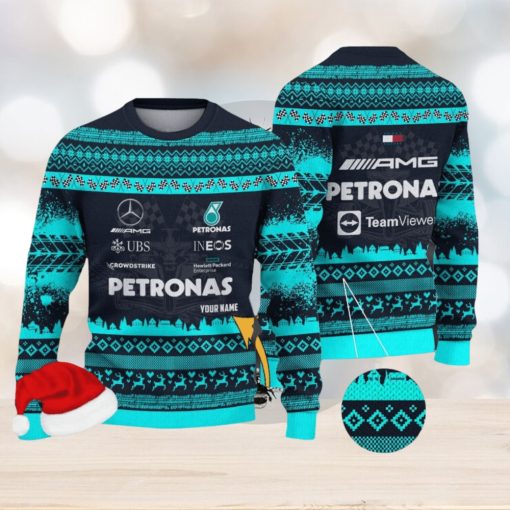 Mercedes AMG PETRONAS F1 Team Custom Name Ugly Sweater Gift For Christmas