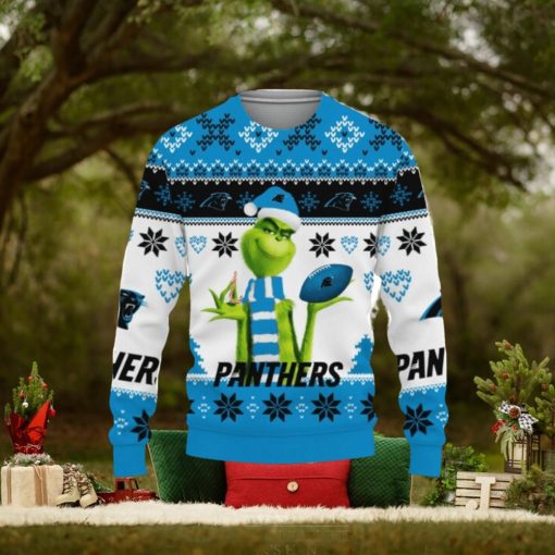 Merry Christmas Football American Grinch Cute Carolina Panthers 3D Sweater