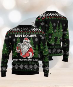 Merry Christmas Santa And Beer Aint No Laws When Youre Drinking With Claus For Christmas Gifts Ugly Christmas Wool Knitted Sweater