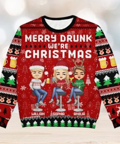 Merry Drunk We're Christmas Christmas Gift For Bestie, Sibling, Colleague, Best Friend Personalized Unisex Ugly Sweater