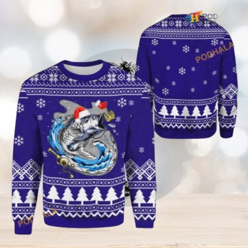 Merry Fishmas Bass Fish Fishing 3D Cute Ugly Christmas Sweater