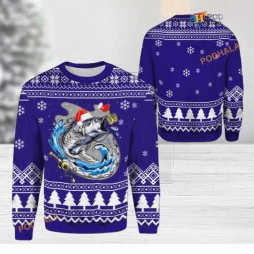 Merry Fishmas Bass Fish Fishing 3D Cute Ugly Christmas Sweater